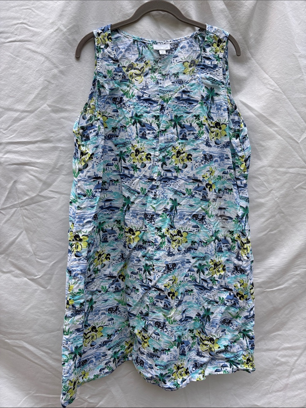 J. Jill Linen Blend Tropical Print Dress in Blue, Green & White